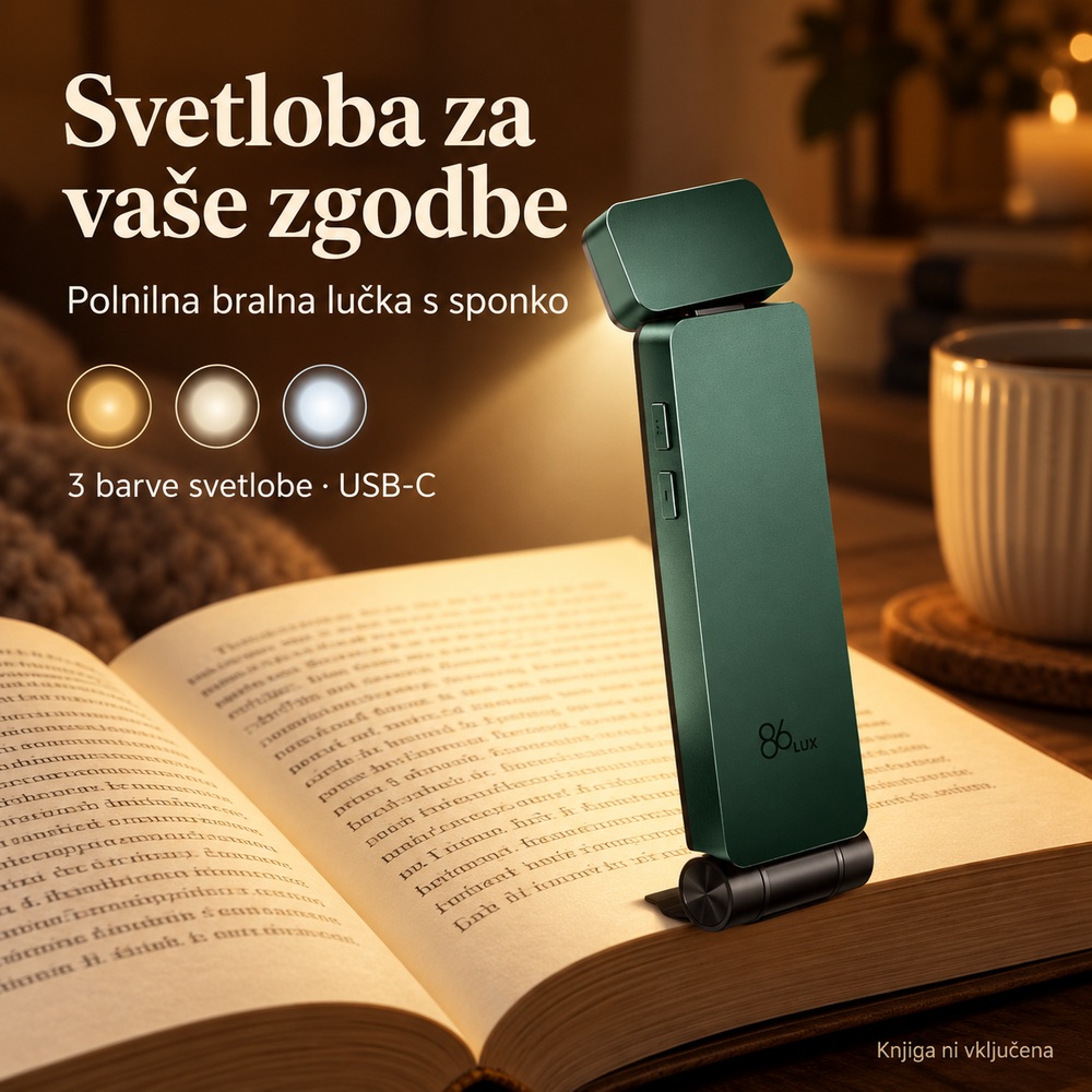 86lux polnilna bralna lučka s sponko – zelena