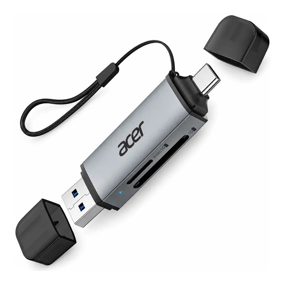 Acer ODK4E0 čitalnik kartic SD in microSD z USB-A, USB-C, pokrovčkoma in vrvico