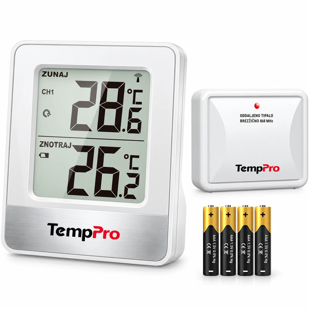 TempPro TP200C notranji in zunanji termometer z enim tipalom in baterijami