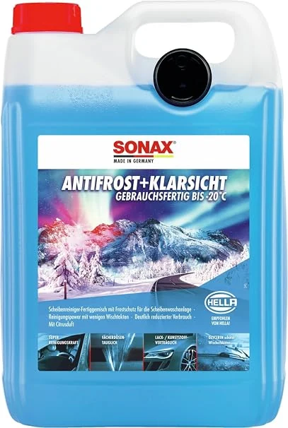 Petlitrska posoda SONAX AntiFrost+KlarSicht z modro zimsko tekočino za stekla do −20 °C