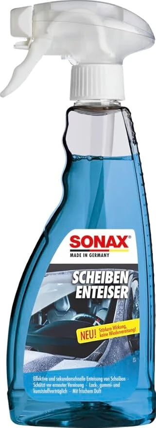 Modra tekočina SONAX ScheibenEnteiser v 500-mililitrski steklenički z belim razpršilcem